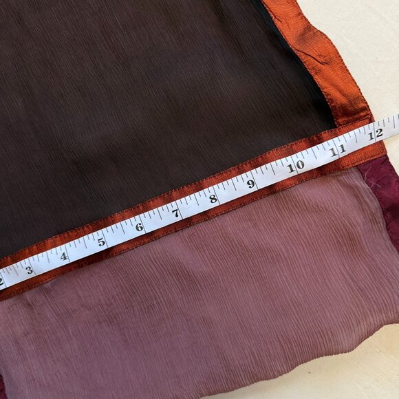 Autumn Multi-Color Sheer Silk Scarf With Satin Borders Elegant Statement Design - Picture 4 of 4